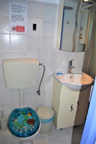 ein kleines Badezimmer mit Toilette und Waschbecken in der Unterkunft KILLINI COTTAGE STUDIO the small cyclades in Kyllini