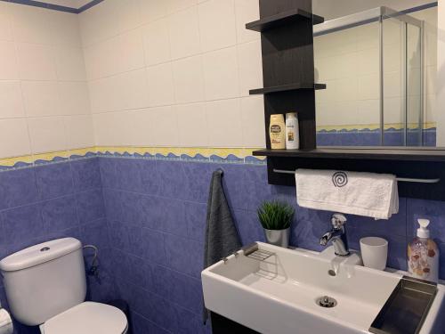 Un baño con un inodoro blanco y un lavabo. en CASA A GUARDA, en A Guarda
