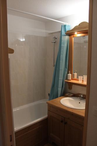 uma casa de banho com um lavatório e uma banheira em Appartement Puy Saint Vincent 1800 - 6 personnes em Puy-Saint-Vincent
