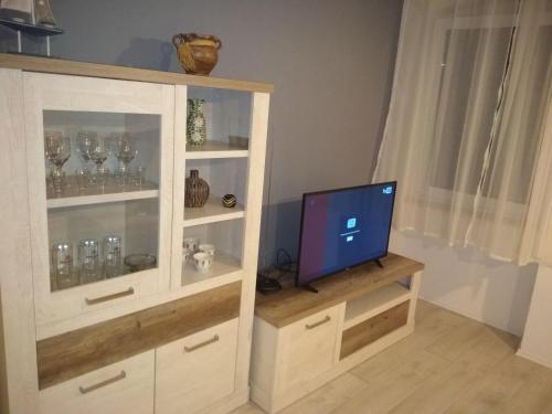 Televízia a/alebo spoločenská miestnosť v ubytovaní Apartman Adriamar