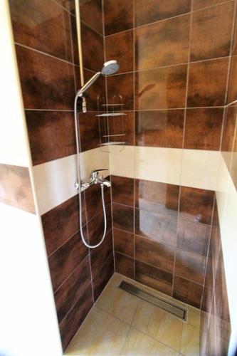 a bathroom with a shower with a glass door at Apartmani Ante in Jasenice
