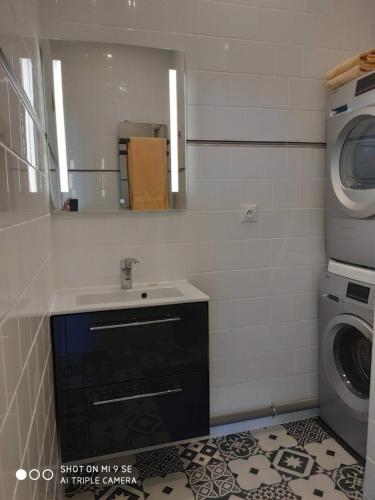 a bathroom with a sink and a washing machine at HORTILLON in Amiens