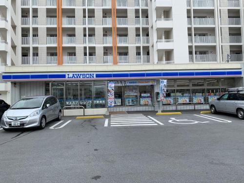 two cars parked in a parking lot in front of a building at Kokoro no yado Mihama in Chatan