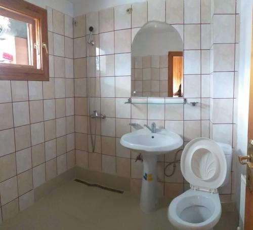 a bathroom with a toilet and a sink at Casa Rodica str. Clabucetului 28 in Buşteni