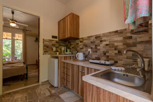 a kitchen with a sink and a counter at Studios Anna in Keri