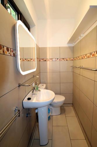 a bathroom with a sink and a toilet at Villa Escondida in Breña Baja