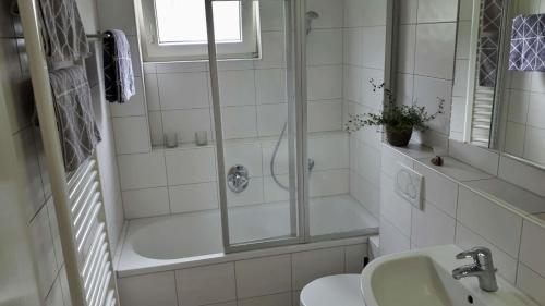 a bathroom with a shower and a sink at Ferienwohnung Weinheim Stadler in Weinheim