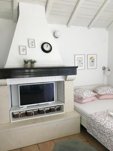 sala de estar con TV y chimenea en Tianri en Korčula