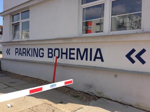 a building with a sign that reads k parking bohemia at Hostel BOHEMIA in Prague