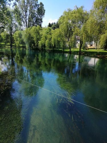a view of a river with a rope in the water at Apartmani Sara i Marta in Otočac