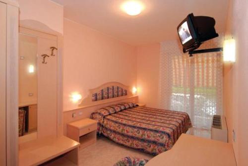 a hotel room with a bed and a television at Hotel Casablanca in Lazise