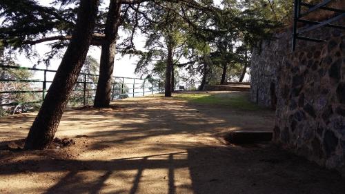 a path in a park with trees and a fence at Camping Bungalows El Far in Calella