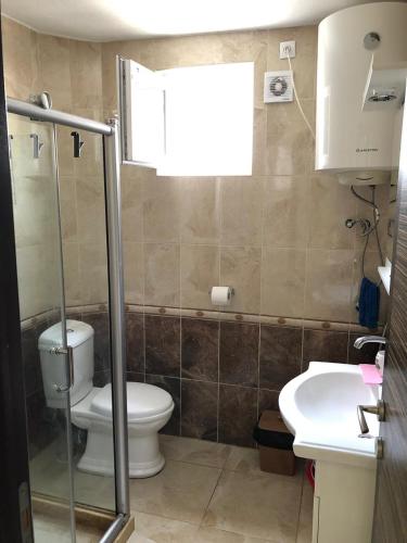 a bathroom with a toilet and a sink at Apartments Dubrava 106 in Dobra Voda