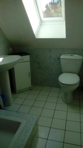 studio évasion في Éterville: حمام مع مرحاض ومغسلة ونور