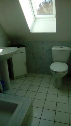 La salle de bains est pourvue de toilettes, d'un lavabo et d'une lucarne. dans l'établissement studio évasion, à Éterville