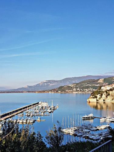 a group of boats docked at a dock on a lake at Lodge Rosa in Agropoli