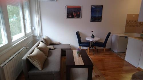 a living room with a couch and a table at Old Charm of EUROPE in Sarajevo