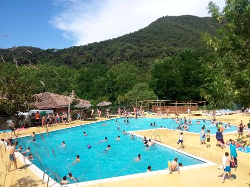 um grupo de pessoas numa piscina em Càmping Parc Gualba em gualba de Dalt