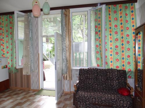 a living room with a couch and a window at Dalko in Borjomi