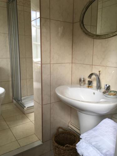 een badkamer met een wastafel en een spiegel bij L'Atelier de Tess in Le Bec-Hellouin