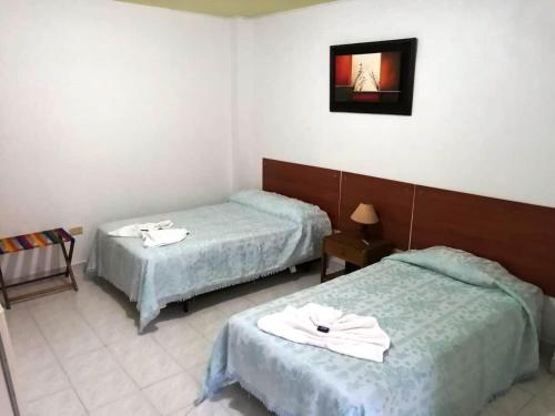Mocoa的住宿－Hotel Marli Plaza，酒店客房设有两张床,墙上挂着一张照片。