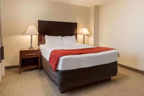 a hotel room with a large bed and two lamps at Comfort Suites Atlantic City North in Absecon