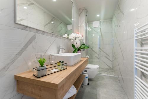 a bathroom with a sink and a toilet at Hotel Maritimo in Makarska