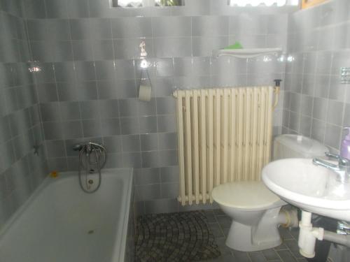 a bathroom with a sink and a toilet and a bath tub at Ubytování Pod rozhlednou in Sloup