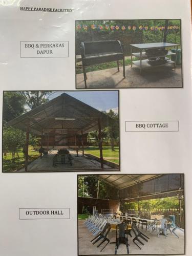 a collage of photos of a pavilion and a picnic table at Happy Paradise in Kampung Janda Baik