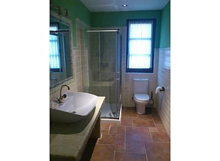 a bathroom with a sink and a shower and a toilet at LOS LAURELES in Cudón