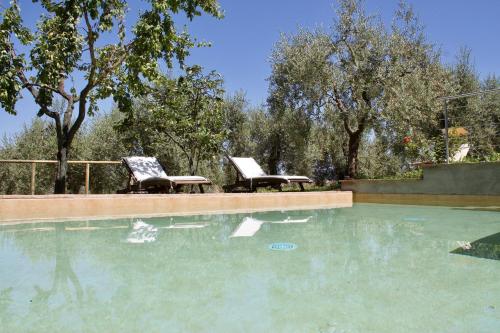 2 sillas sentadas junto a una piscina en Agriturismo Podere Pescara en Orvieto