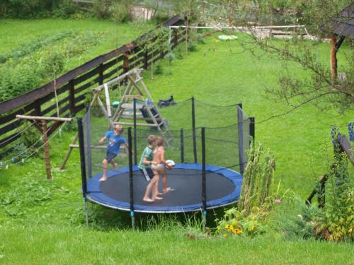 een groep kinderen die op een trampoline spelen bij Zielony Ruczaj in Cisna