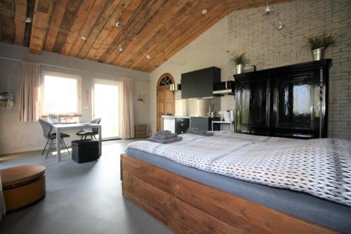 1 dormitorio grande con 1 cama grande en una habitación en Studio Rent Jamzes, en Hoogerheide