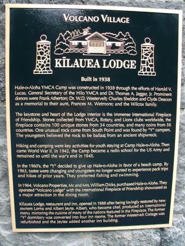 a sign for the kielka lodge at a train museum at Kilauea Lodge and Restaurant in Volcano