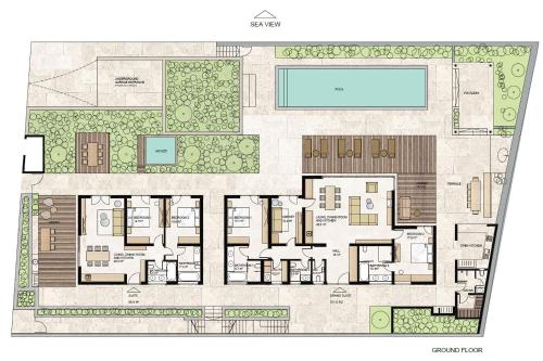 a floor plan of a villa with a pool at Villa Eola Hvar in Jelsa