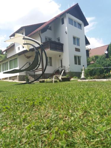a house with a slide in a yard at Pensiunea Vladut in Bran