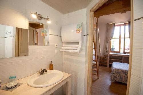 a bathroom with a sink and a mirror at Les Chambres d'hotes de Laurette in Bertrambois