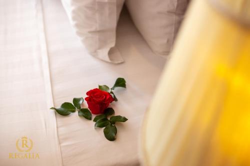 a red rose pinned to a white shirt with a flower at Regalia Nha Trang in Nha Trang