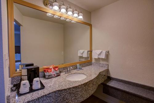 a bathroom with a sink and a large mirror at Best Western Sandman Hotel in Sacramento