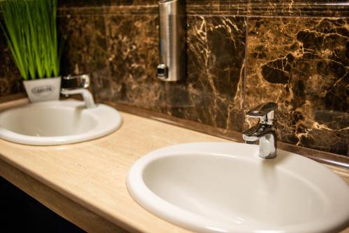 a bathroom counter with a white sink and a faucet at Pigy in Tatariv