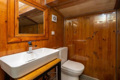 a bathroom with a sink and a toilet at Wonder Wood Hotel in Istanbul
