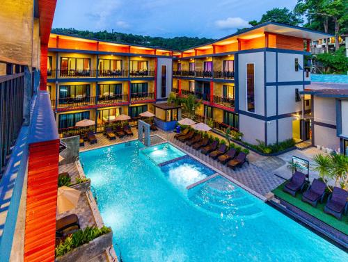 an aerial view of a hotel with a swimming pool at Coco Bella Hotel in Phi Phi Islands