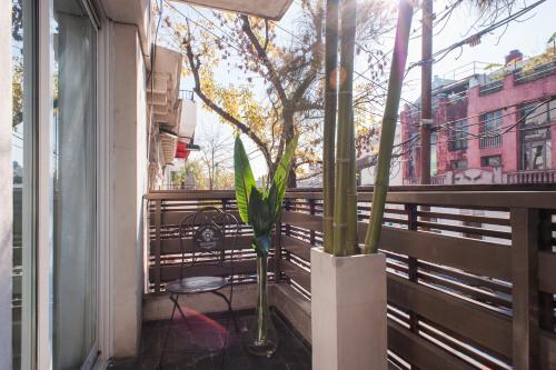 a balcony with a chair and a potted plant at Soho Point Central in Buenos Aires