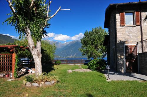 a house with a tree next to a body of water at Villa Carolina in Domaso