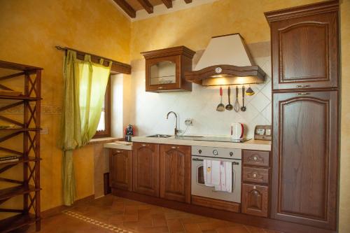 kuchnia ze zlewem i kuchenką górny piekarnik w obiekcie Agriturismo Bio Tra Cielo e Terra w mieście Grutti