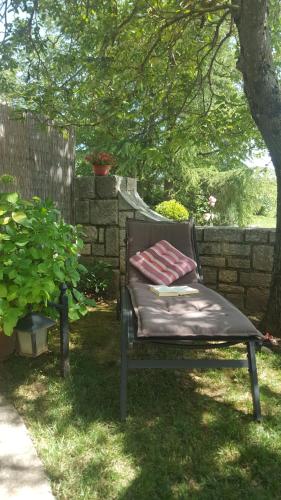 a bench sitting in the grass under a tree at Studio apartment Cami - Cottage with a soul in Gračišće