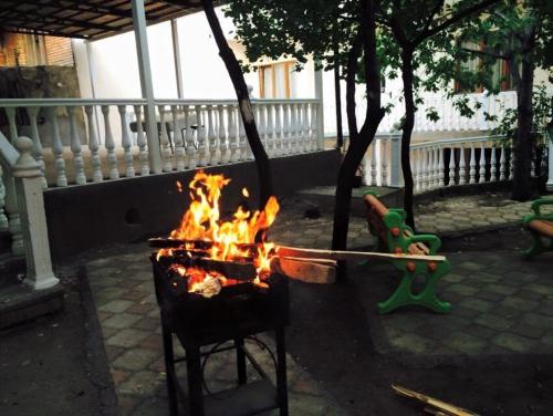 een vuurplaats in een tuin met een stok erin bij вилла in Tbilisi City