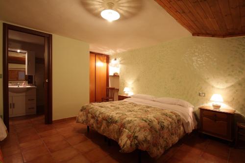 1 dormitorio con 1 cama en una habitación con techo en La Candeletta en Santo Stefano di Sessanio