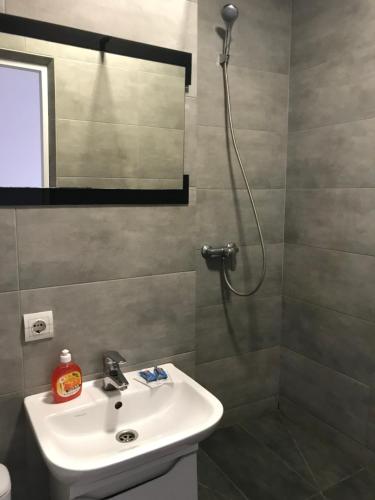 un baño con lavabo y ducha en Нові Апартаменти, en Lyubomirka