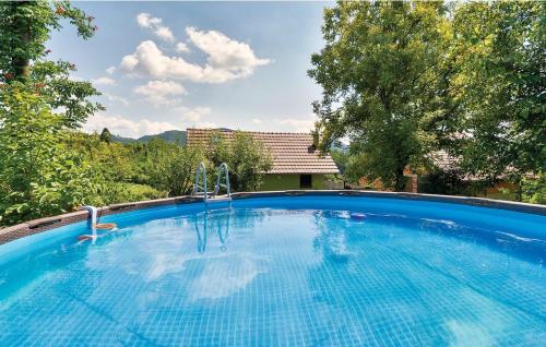 a large blue swimming pool in front of a house at Kuća za odmor Pri Brozu in Kumrovec